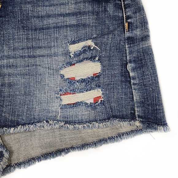 Sneak Peek Women's Denim Shorts Size 28 Blue Distressed Stars & Stripes Pockets - Picture 5 of 16